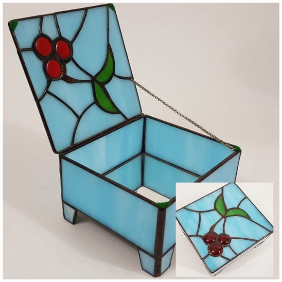 unbranded Other - Handmade Stained Glass Trinket Box Cherry Blue Red